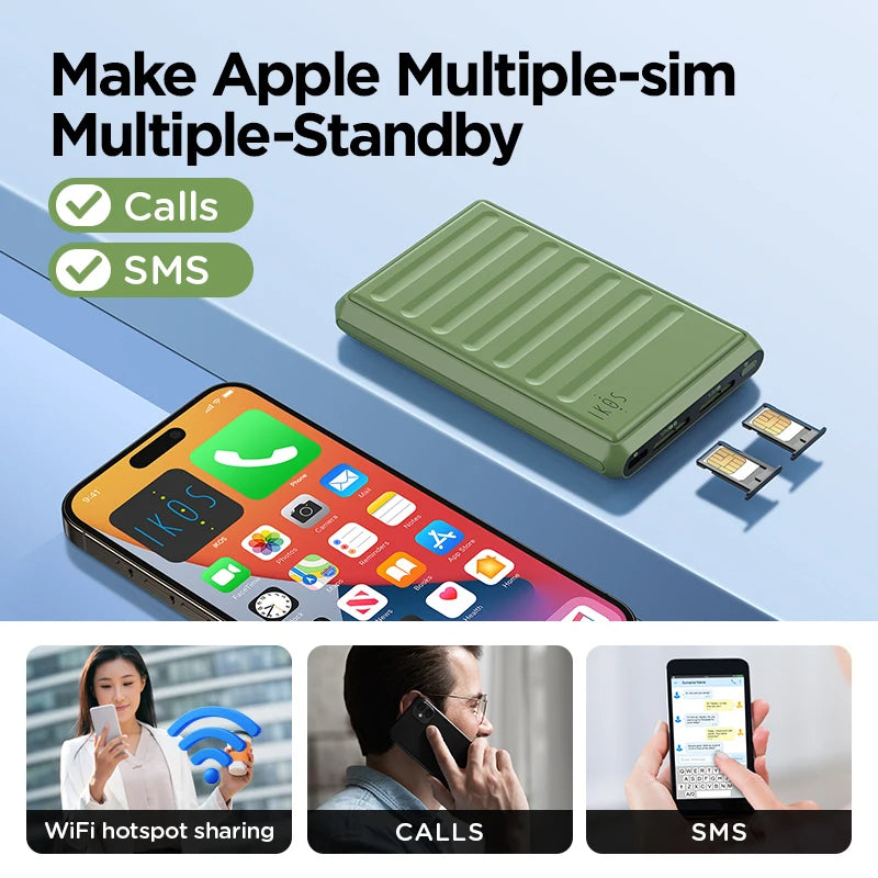 Hindetel K7 デュアル SIM デュアル スタンバイ アダプター iKOS K7 通話/SMS/データ共有 iPhone5-15 Pro Max/ i Pod Touch / i Pad 用