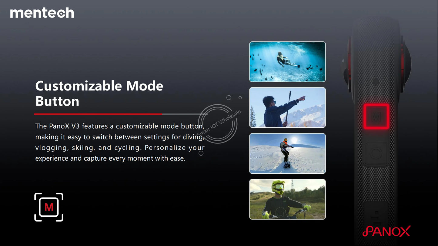 PanoX V3 360°Action Camera IPX8 Waterproof 1600mAh Replaceable Battery 5.7K Loop Recording 12K HDR 360°Photo