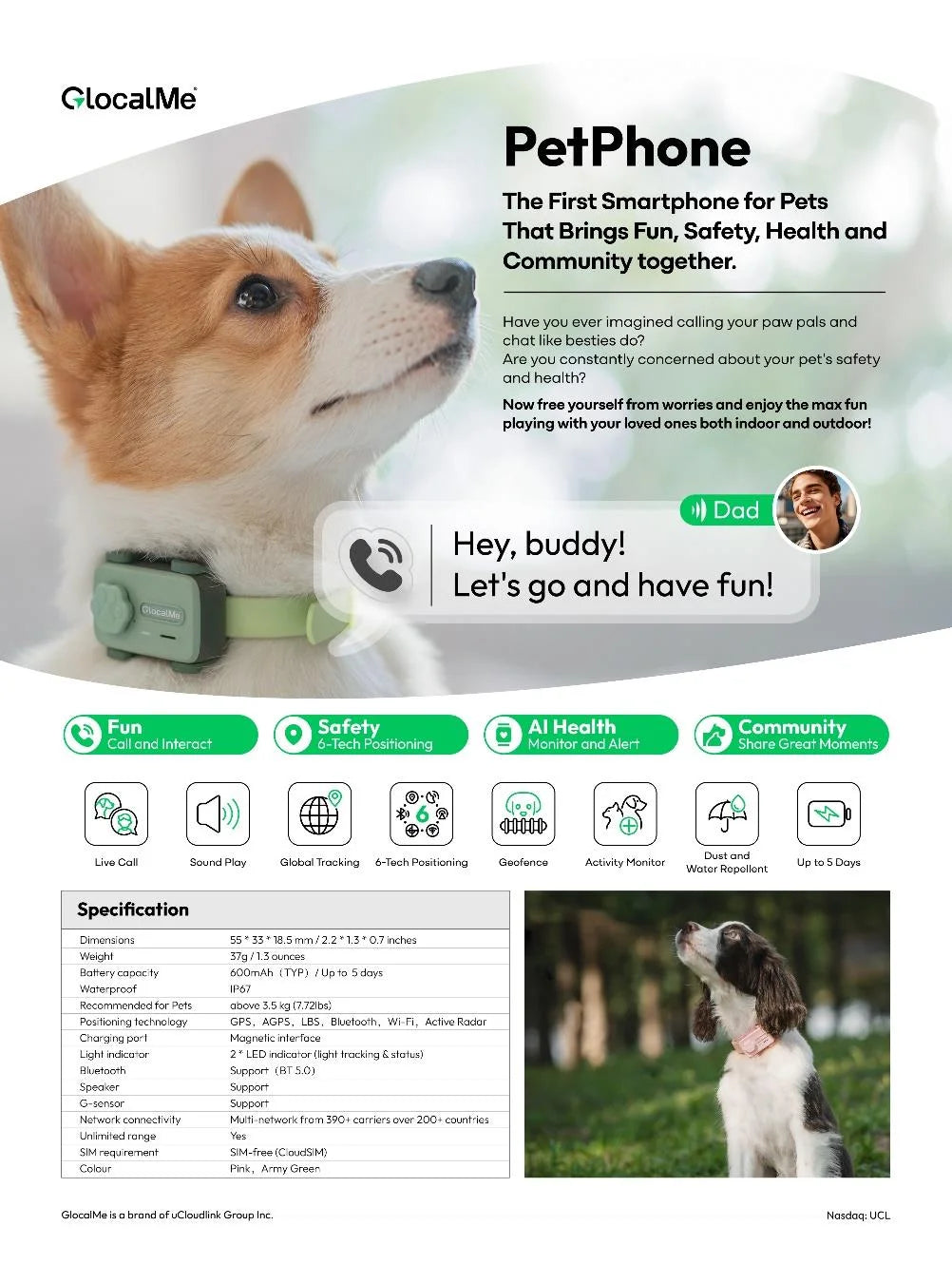 Glocalme Pet gps tracker pet phone Global tracking electronic fence