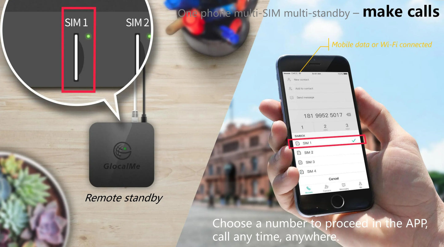 Glocalme Call Multi SIM Dual Standby worldwide 4G SIMBOX for iOS & Android No Need Carry WiFi / Data Make Call &SMS