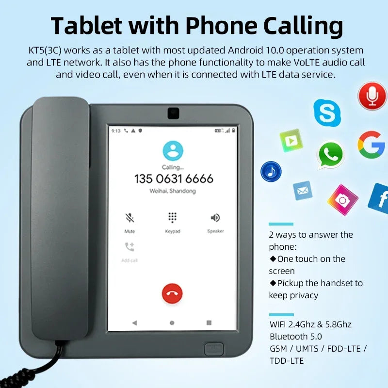 4G LTE Android 10 Fixed Wireless / Cordless Desktop Phone with VoLTE, WIFI,BT and WIFI HOTSPOT