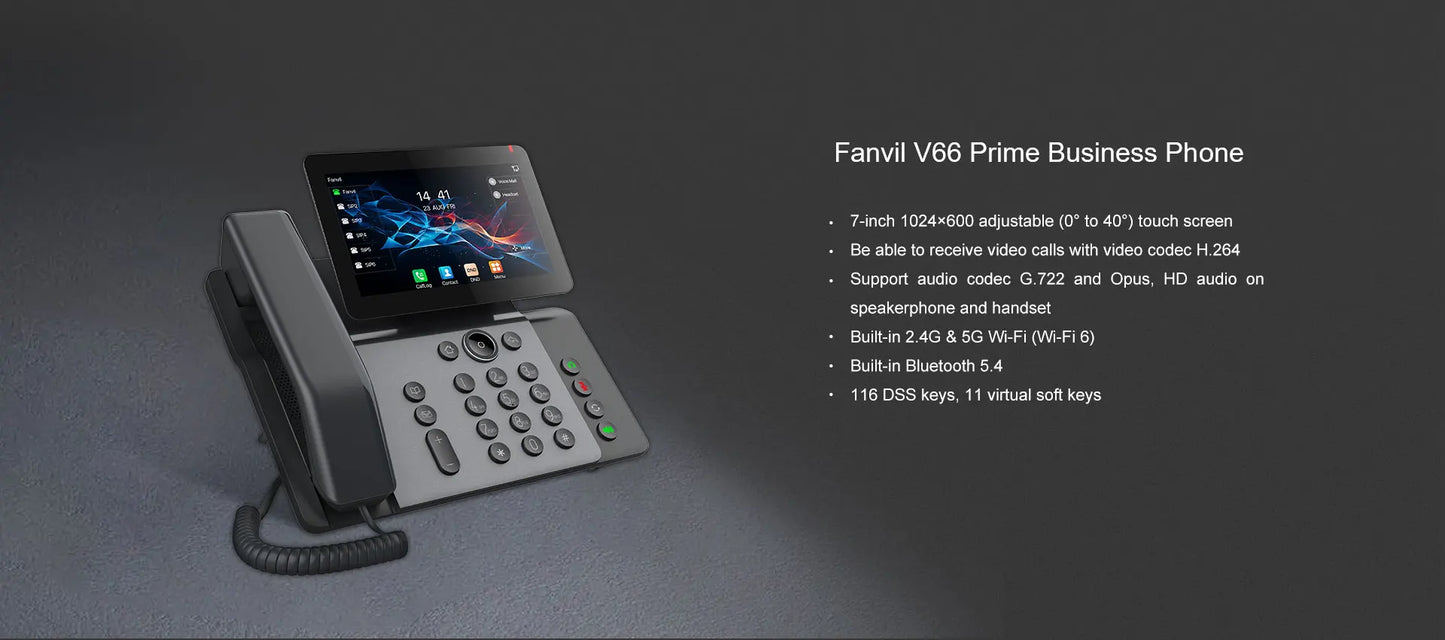 7-inch rotatable IPS touchscreen Prime Business Phone  built-in 2.4G & 5G Wi-Fi (Wi-Fi 6)