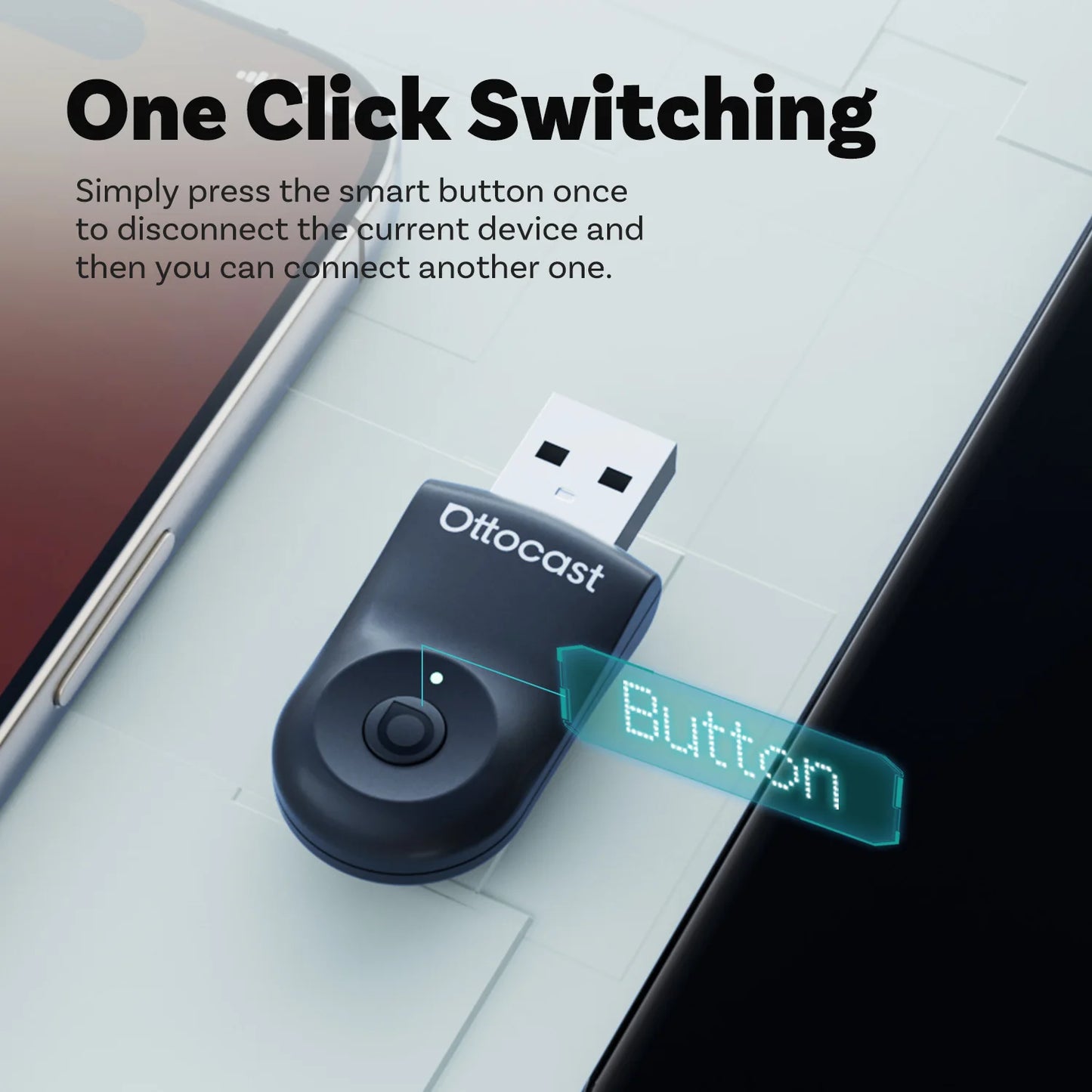 Mini 2-in-1 Wireless CarPlay Android Auto Adapter with One-Key Disconnect, 5GHz WiFi Plug&Play Fast Connect USB Dongle