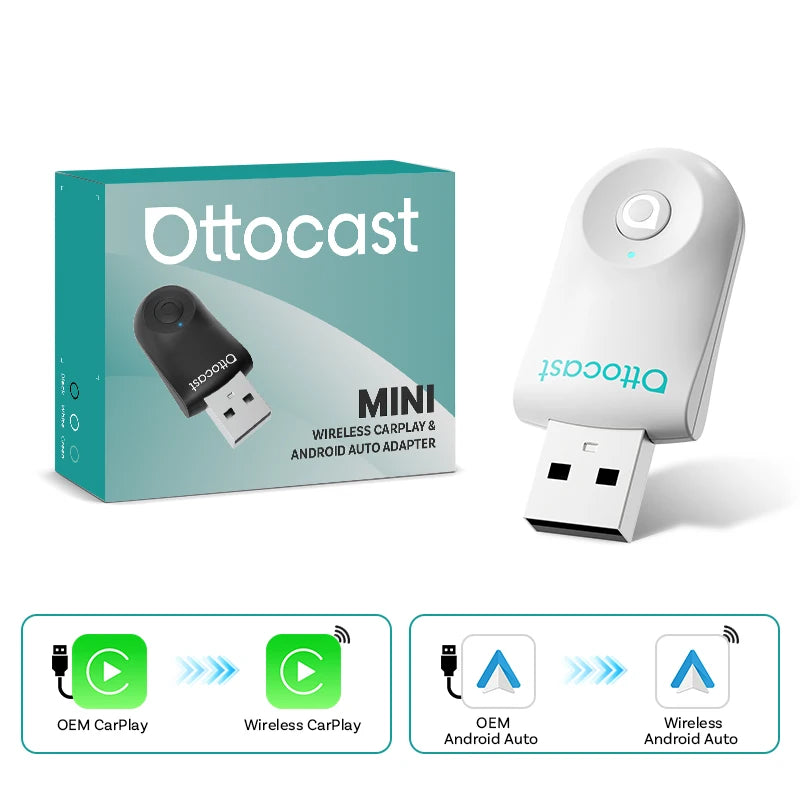 Mini 2-in-1 Wireless CarPlay Android Auto Adapter with One-Key Disconnect, 5GHz WiFi Plug&Play Fast Connect USB Dongle