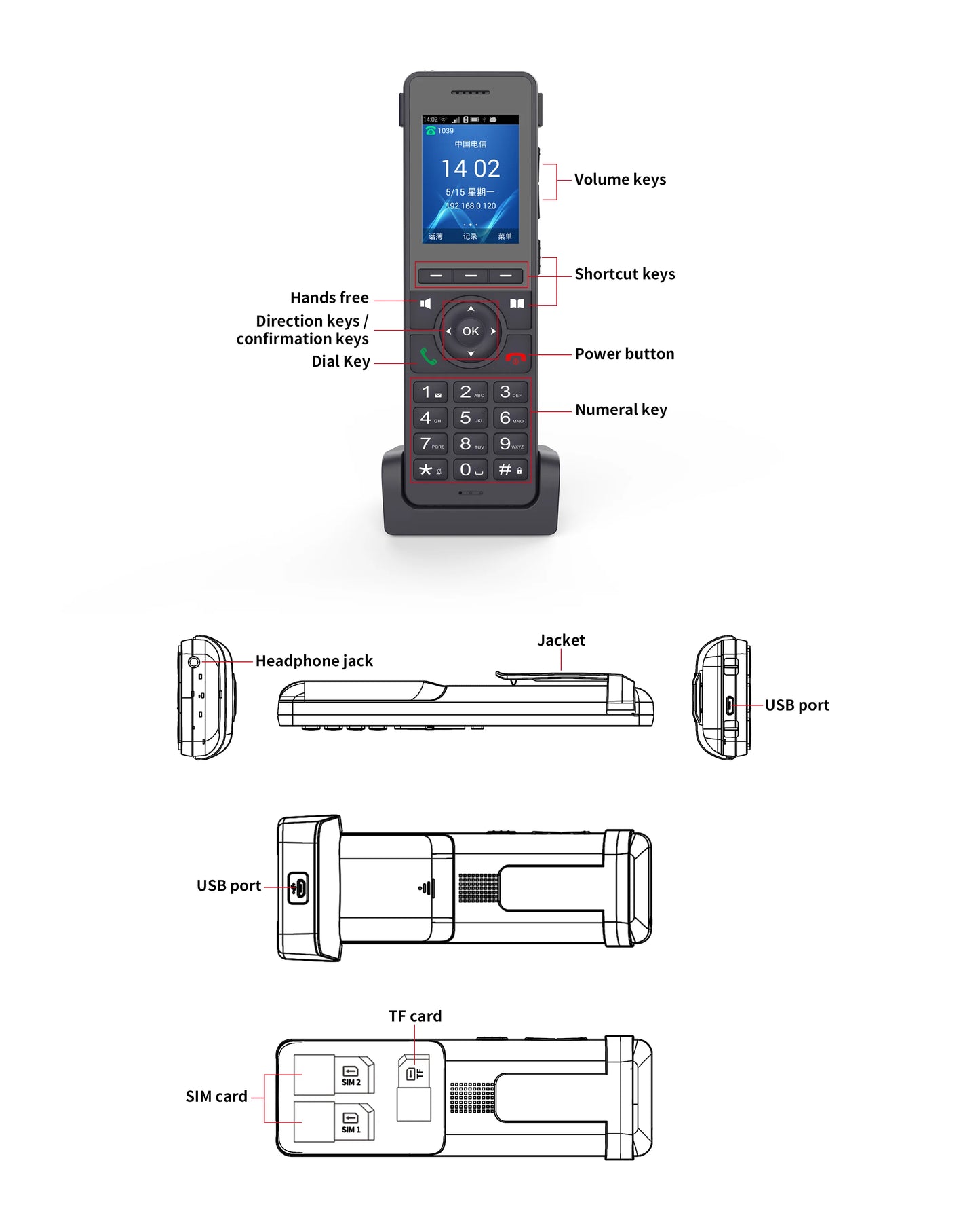 Hindetel lte wifi 2.4G Cordless Phone SIP VOIP  hotspot recording ip phone Cordless 4G SIP Phone  Desktop VoIP
