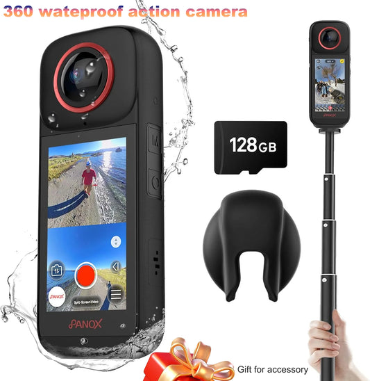 PanoX V3 360°Action  Camera IPX8 Waterproof 1600mAh Replaceable Battery 5.7K Loop Recording 12K HDR  360°Photo