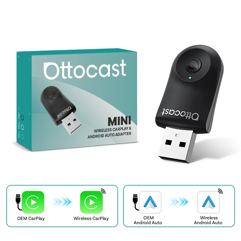 Mini 2-in-1 Wireless CarPlay Android Auto Adapter with One-Key Disconnect, 5GHz WiFi Plug&Play Fast Connect USB Dongle