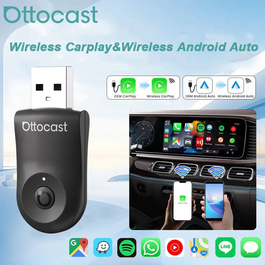 Mini 2-in-1 Wireless CarPlay Android Auto Adapter with One-Key Disconnect, 5GHz WiFi Plug&Play Fast Connect USB Dongle