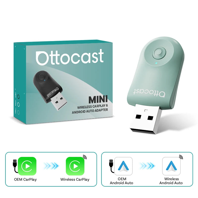 Mini 2-in-1 Wireless CarPlay Android Auto Adapter with One-Key Disconnect, 5GHz WiFi Plug&Play Fast Connect USB Dongle